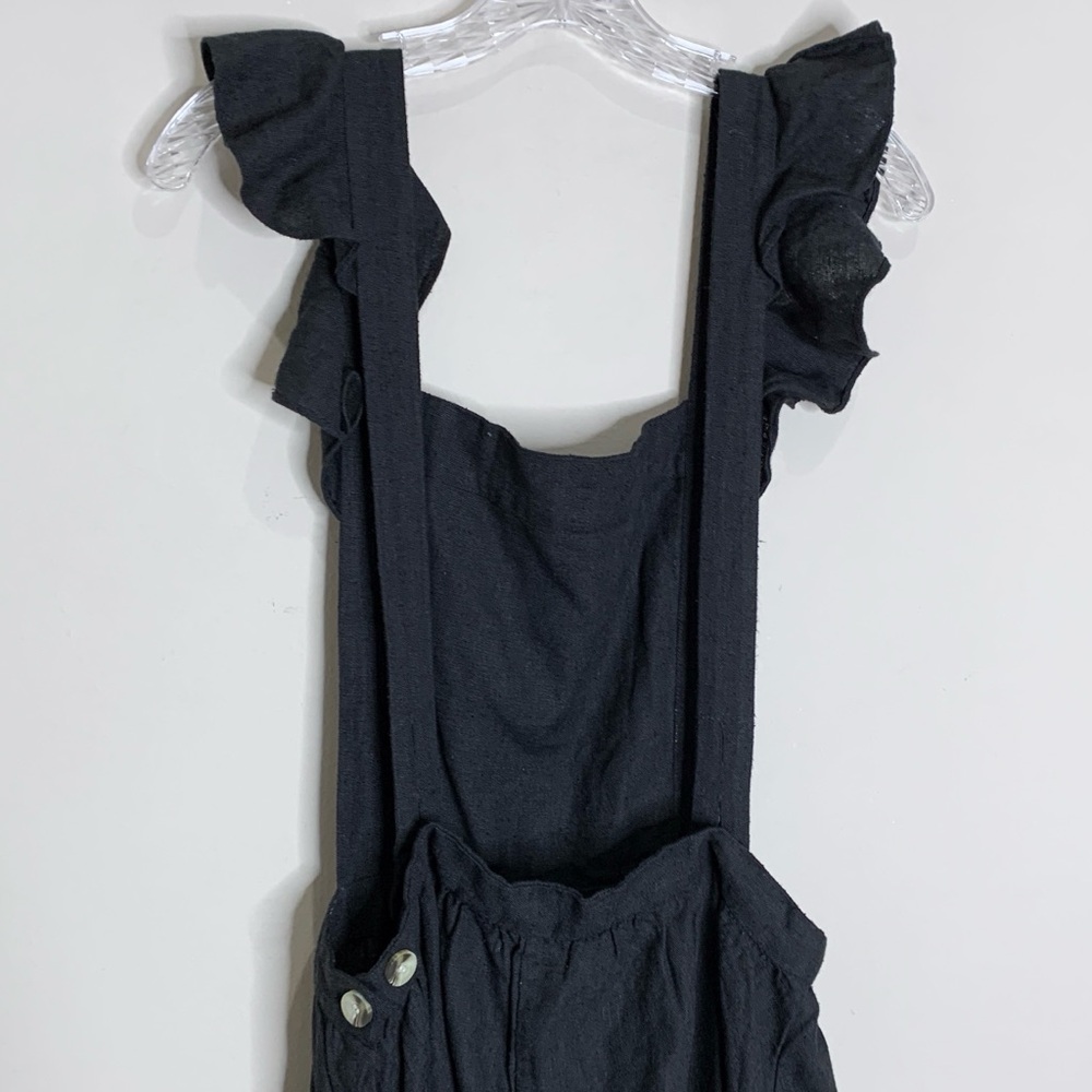 NEW Doen Peninsula Pinafore Dress (Sz L) Silk Linen Ruffle Apron Bib Maxi Black - Picture 8 of 16